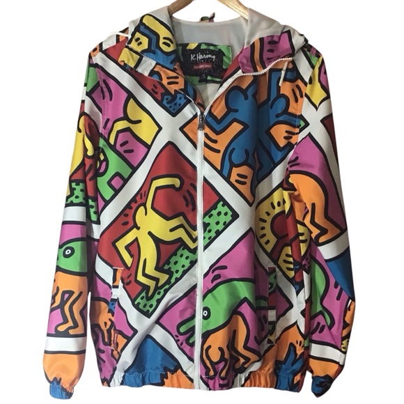 Members Only Keith Haring Jacket Pop Art Graffiti All Over Graphic People Pink - Picture 1 of 13